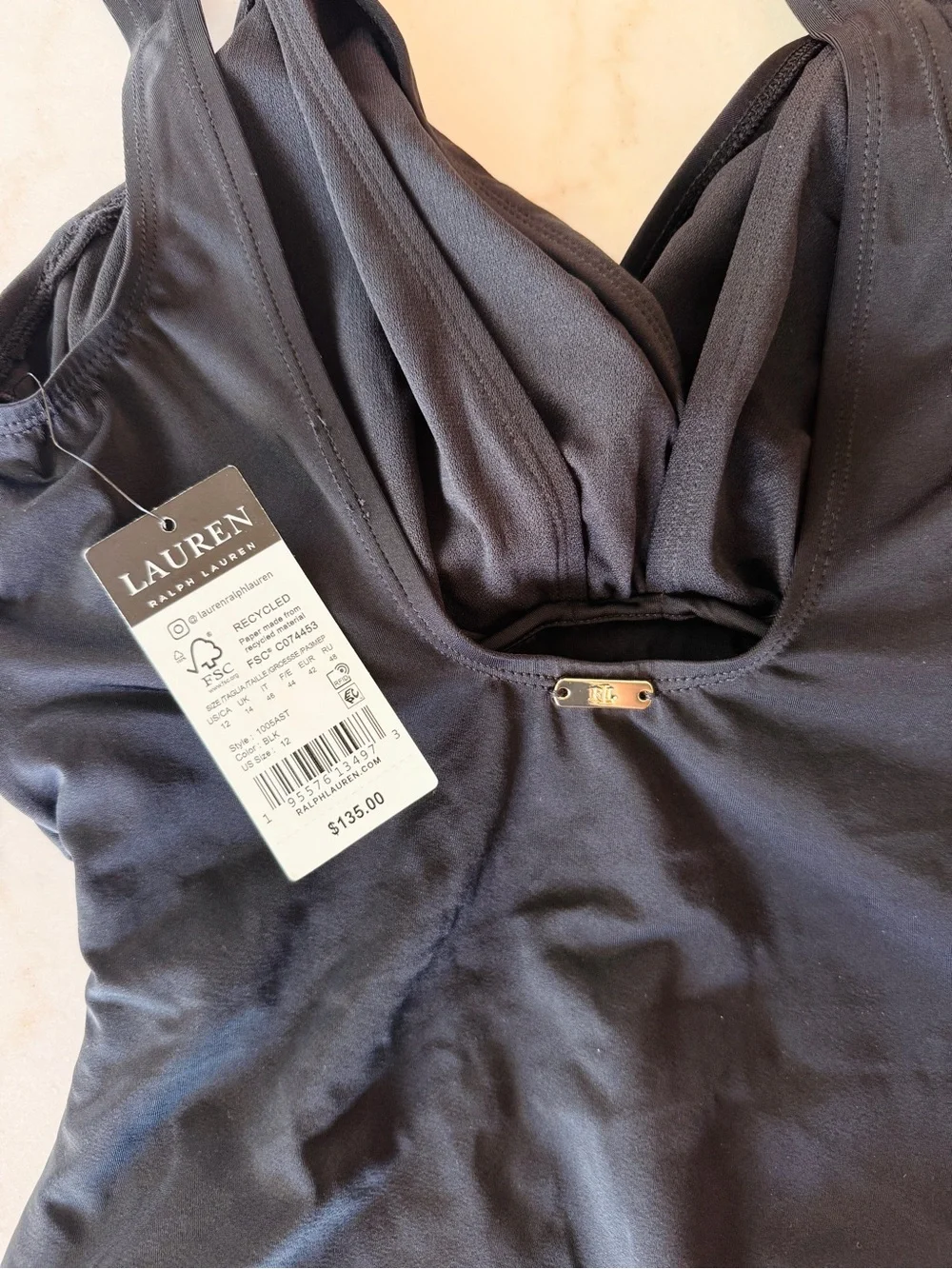 Ralph Lauren Black V-Neck One-Piece Swimsuit - Picture 3 of 4
